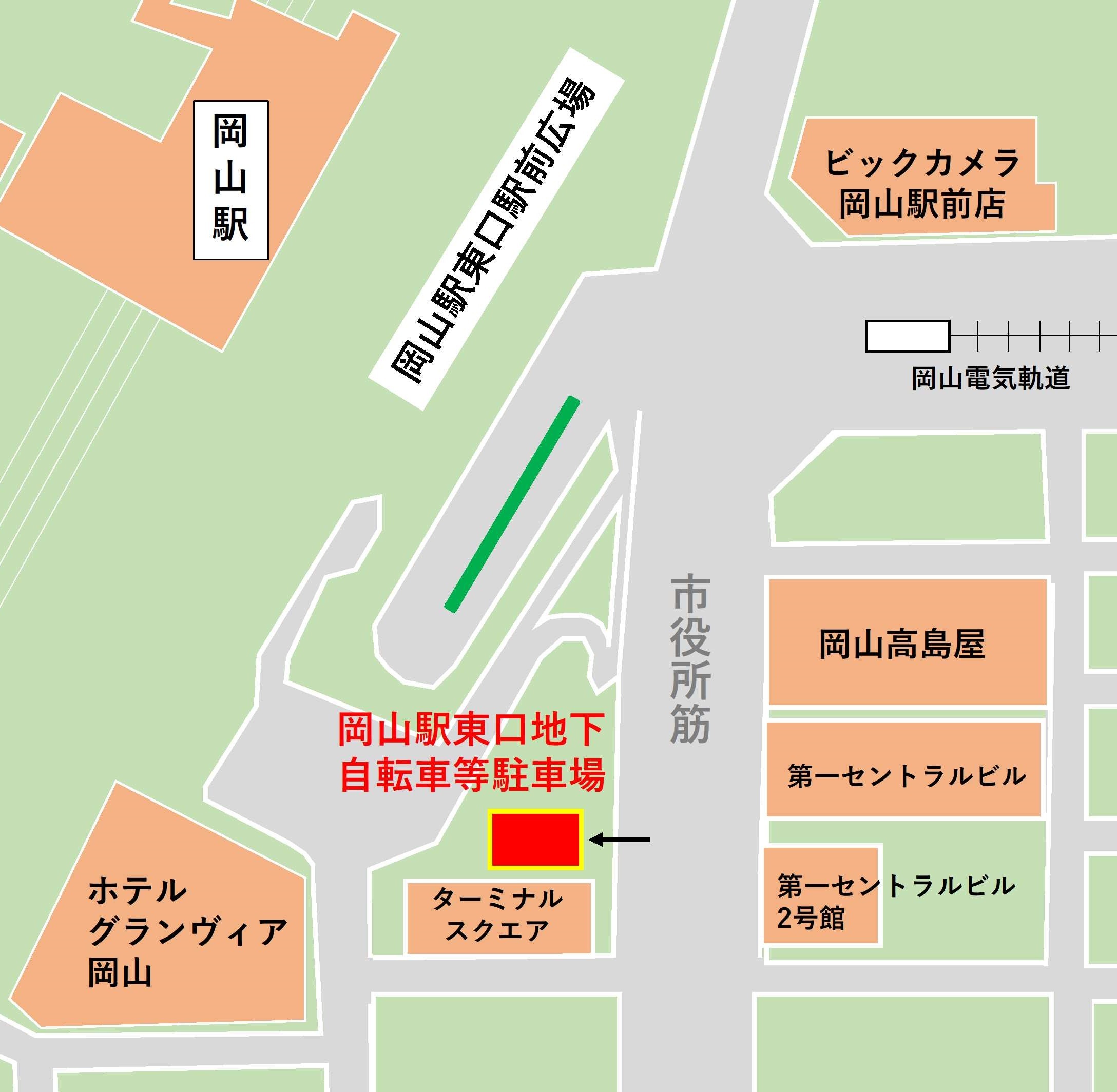 岡山駅東口地下自転車等駐車場位置図