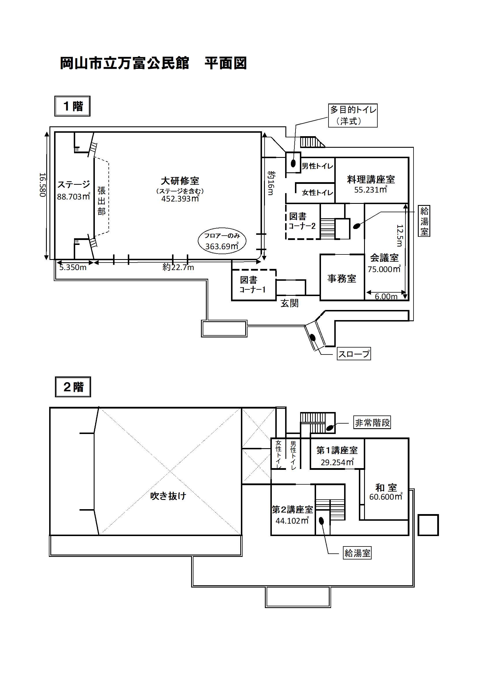 万富公民館の平面図