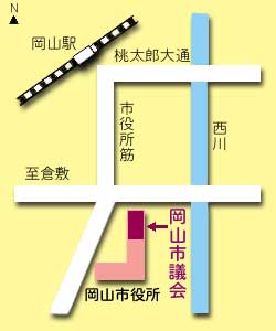 岡山市役所の位置図