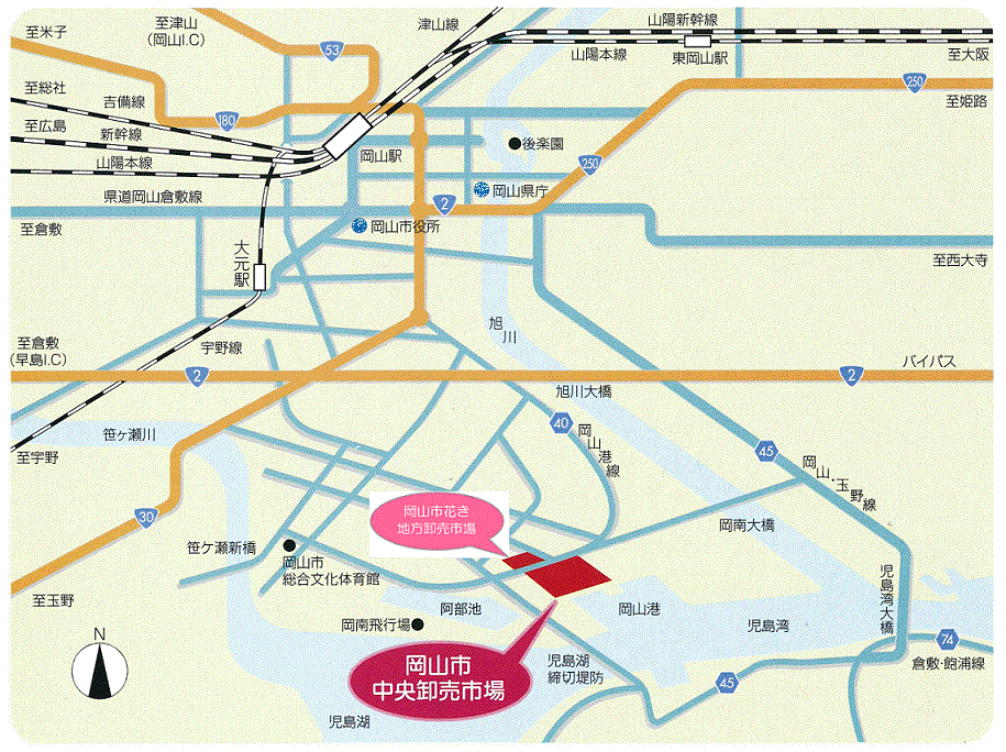 岡山市中央卸売市場の位置図の画像