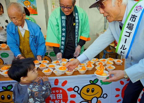 和歌山県産みかんと柿の試食の画像