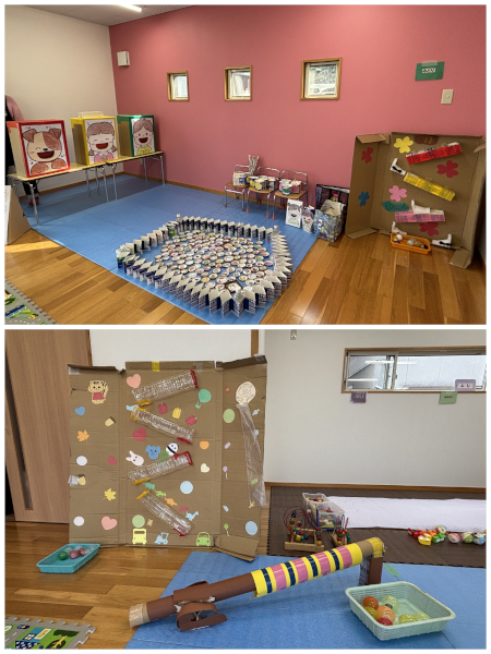 室内に用意されたつりぼりや福笑い