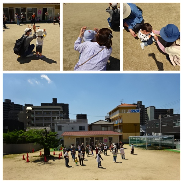 園庭で手遊びや体操を楽しむ子どもたち