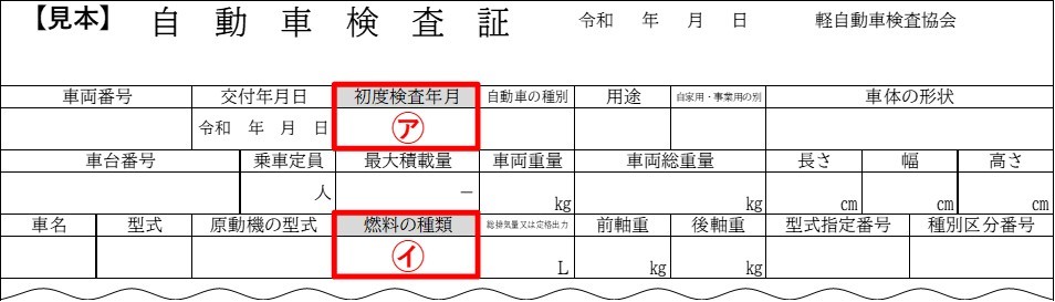 自動車検査証【見本】の画像