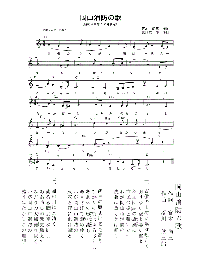 岡山消防の歌楽譜