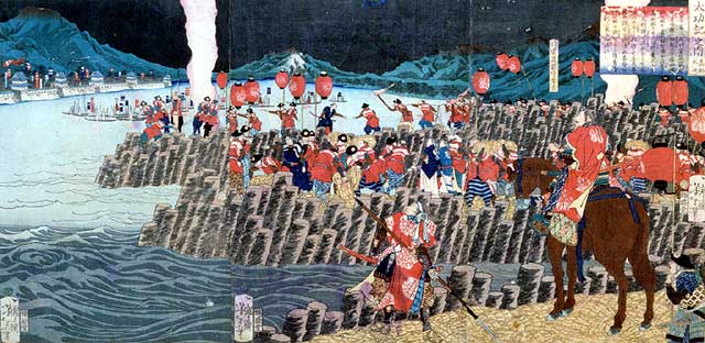 月岡芳年筆「高松水攻築堤の図」の写真