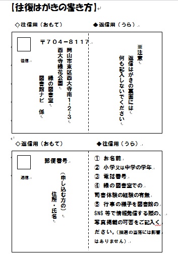 申し込みはがきの書き方の画像