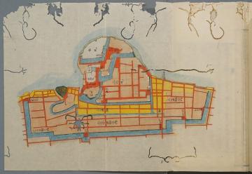 木畑道夫『岡山城誌』の手写本に綴じられた外堀以内の岡山城の図の画像