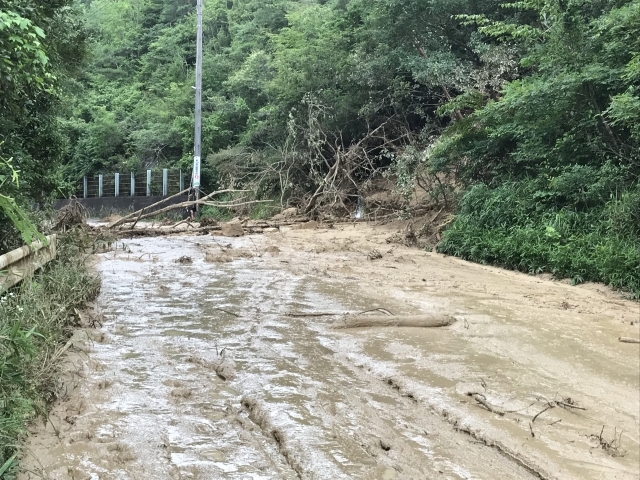 西日本豪雨による土砂崩れの画像