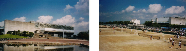 岡山市総合文化体育館とテニスコート