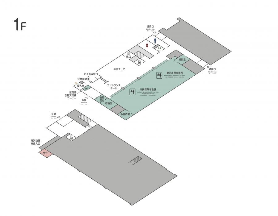 東区役所庁舎1階フロアマップ(市民保険年金課、東区市税事務所等)