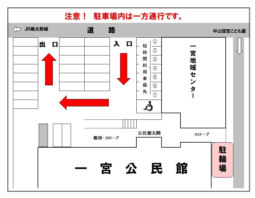 第1駐車場と駐輪場の案内図