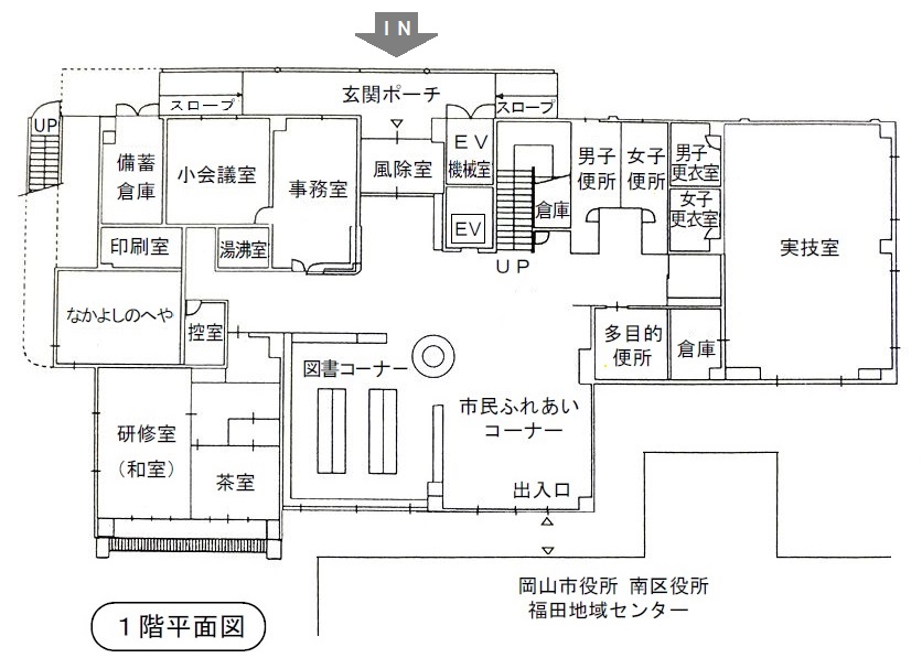 福田公民館の1階平面図