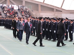 岡山県警察年頭視閲式（令和2年）の様子