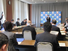 第14回岡山市新型コロナウイルス感染症対策本部会議の様子