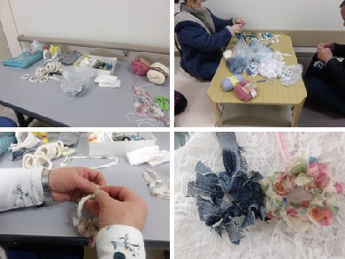 古布を使ったチャーム作りの様子